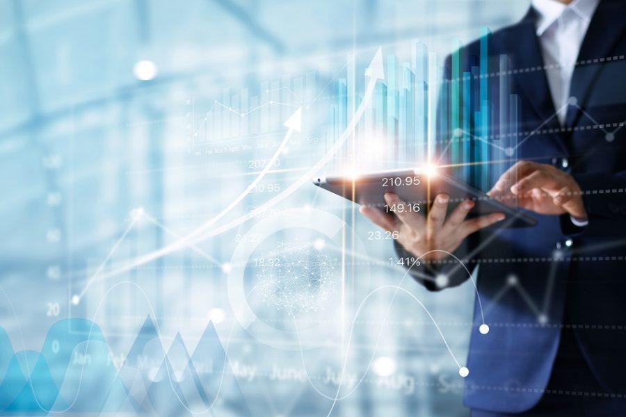 innováció, üzletember, tablet, digitalizáció